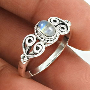 ธรรมชาติสีฟ้าไฟสายรุ้งมูนสโตน 925 เงินสเตอร์ลิงรูปไข่Artisanดูแหวนเครื่องประดับแฮนด์เมดราคาขายส่งซัพพลายเออร์ - Product Image 4