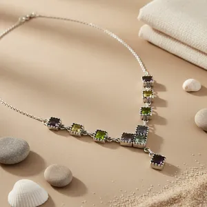 Collier en argent 925 avec pierres précieuses pour femmes, bijoux de mode pour tous les jours - Product Image 2