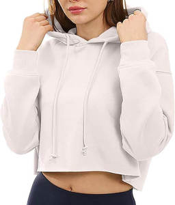 À la mode Streetwear femmes Crop goutte épaule à capuche surdimensionné pull Logo personnalisé sweat-shirt usine en gros - Product Image 2