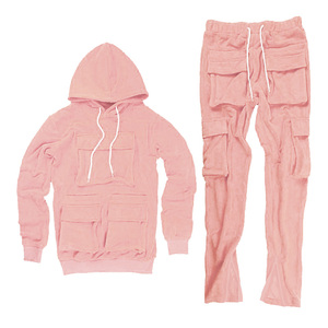 Top de moda con múltiples bolsillos otoño hombres dos piezas Cargo trajes sudaderas con capucha conjunto chándal Joggers hombres chándal ropa de calle - Product Image 3