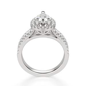 Bague de fiançailles Halo Moissanite coupe poire à tige fendue bague d'anniversaire bague cadeau d'anniversaire bague de mariée - Product Image 5