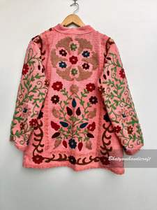 Abrigo Suzani largo de invierno para mujer, superventas, bordado a mano, diseño acolchado Floral, longitud corta, ropa de playa, vestido, Chaqueta de algodón - Product Image 4