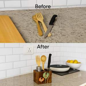 Porte-cuillères en bois imprimé pour ustensiles de cuisine, support décoratif en bois imprimé avec motifs classiques - Product Image 3