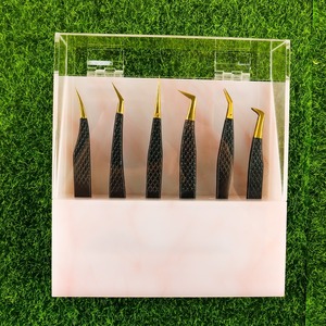 Ensemble de pinces à cils de précision MORGANS INDUSTRIES, 6 pièces, motif diamant noir, pointe dorée, acier inoxydable, durable, prise en main parfaite, transparent - Product Image 1