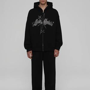 Pakistán fabricante Unisex bordado diamantes de imitación sudaderas 100% algodón invierno impermeable transpirable al por mayor en Stock - Product Image 2