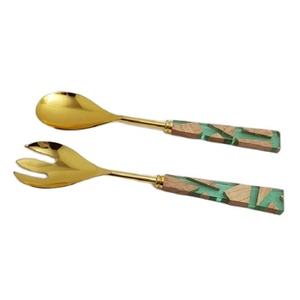 Nouveaux accessoires de cuisine Nouveau Design tendance Cuillères de service à salade Bois naturel Résine Joint Poignée Outils de service en acier inoxydable - Product Image 1