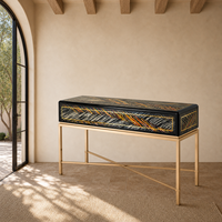 Buffet de luxe en bois massif à motifs abstraits colorés, 1 tiroir, noir et or, pour salle à manger, salon, hôtel