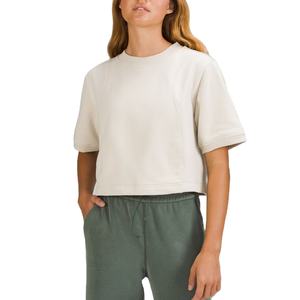 เสื้อยืดครอปผ้าฝ้ายทรงโอเวอร์ไซส์เรียบง่ายสำหรับผู้หญิง ออกแบบเองได้ เหมาะสำหรับเล่นโยคะ ฟิตเนส และออกกำลังกาย - Product Image 1