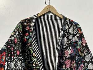 High Quality Indian Handmade <b>Kantha</b> <b>Jacket</b> for Women Cotton Patchwork Quilted Robe Long Winter Belt Closure for Autumn Season - Product Image 3