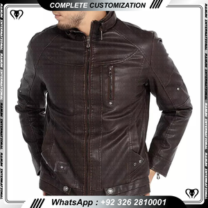 Qualité supérieure Veste décontractée pour homme à col montant coupe ajustée en faux cuir Veste de motard - Product Image 6