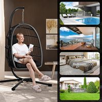 Fauteuil suspendu d'extérieur en forme d'œuf avec support, chaise balançoire tressée avec coussins, mobilier de jardin, de patio, de balcon, d'intérieur et d'extérieur