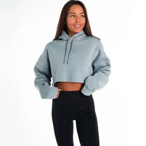 Chaqueta corta con capucha de manga larga hecha a medida, ropa de invierno con estampado de letras de Color sólido con Capucha forrada y ajuste holgado para mujer - Product Image 6