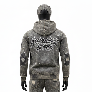 Conjunto Deportivo Personalizado con Pedrería 2026, Chándal para Hombre con Lavado Ácido, Sudadera con Cremallera, Pantalones Deportivos Anchos Vintage Desgastados y Sudadera con Capucha - Product Image 4