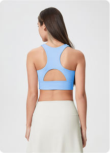 Soutien-gorge de sport pour femme, yoga, fitness, soutien moyen, respirant, logo frontal personnalisable, coussinets de poitrine, design dos croisé - Product Image 3