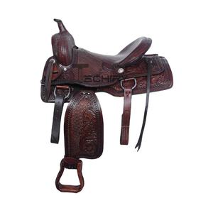 Selle anglaise de style occidental durable en cuir synthétique sculpté à la main, siège confortable écologique, équitation en laiton - Product Image 1