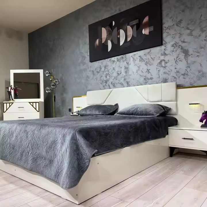 Modern Luxury Bedroom Set with King Size Bed and Dressing Table MDF Wood Home and Hotel Use Featuring Stylish Storage
