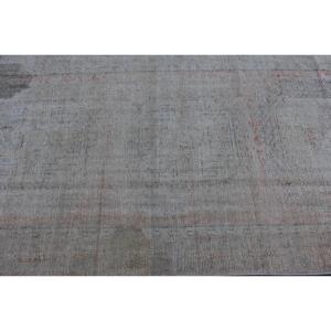 พรมวินเทจสไตล์ตุรกี ขนาด 3.8x8.6 ฟุต พรมขนสัตว์ลายตารางสีเทาแดง - Product Image 4