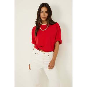 T-shirt ample à col rond et manches longues en viscose/polyester, style décontracté - Product Image 1