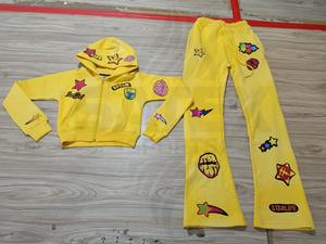 Custom Made Printed Breathable Sweat Suit Sun Faded Acid Wash Jogger Sweatpants Hoodie Set Patchwork DTF <b>Stickers</b> 100% Cotton - Product Image 2