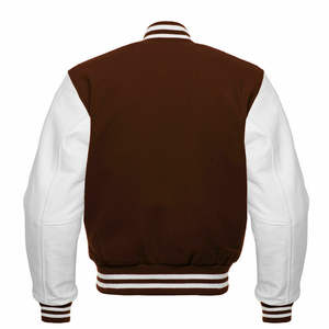 Veste de baseball d'hiver à capuche coupe-vent avec manches en cuir blanc et corps en laine marron College Letterman Design pour hommes - Product Image 2
