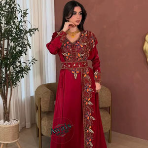 Ramadan Muslim Women's Plus Size Lightweight Handmade High Neck Long Sleeve Floor Length Beaded Georgette Kaftan Dress Wedding - Product Image 1