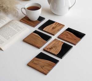 Sous-verres en pierre forme ronde conception personnalisée résine époxy sous-verres en bois tasse décorative de table napperons meilleure qualité luxueux - Product Image 2