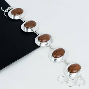 Pulsera de piedra solar natural, pulsera de plata de ley 925, pulsera de piedras preciosas, pulsera llamativa, ajustable, pulsera Bohemia - Product Image 1