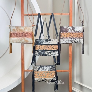 Bolso bandolera con flecos de piel de vaca mecanizada a mano al por mayor para mujer, bolso de mano de noche, bolsos de hombro de lujo de piel auténtica - Product Image 1