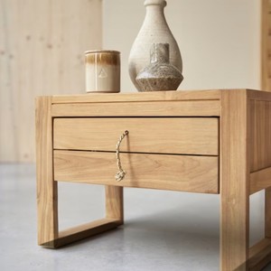 Chevet en bois minimaliste de luxe sur mesure pour petit espace, tiroir de rangement, finition naturelle en teck, écologique pour chambre d'hôtel - Product Image 5