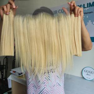 Extensions de cheveux humains du Vietnam, ondulation lisse et soyeuse, cheveux vierges doublement tirés, 613, 8-30 pouces, trame plate, toutes les couleurs, 95-100g - Product Image 2