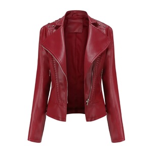 Veste en cuir pour femmes, mignonne, violette, oversize, haut court, printemps, automne, coupe ajustée, fermeture éclair, manteaux en cuir, vêtements d'extérieur - Product Image 5
