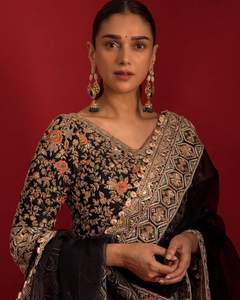 Latest Designer Indian Embroidery Sharara Gharara Kurti Set Gorgeous Pakistani Ethnic Wear Customized Tapeta Silk Stitched - Product Image 3