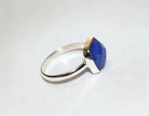 Anillo de piedras preciosas de Calcedonia azul, joyería hecha a mano de plata 925, anillo de regalo de piedra cortada Chekkar para mujer - Product Image 2