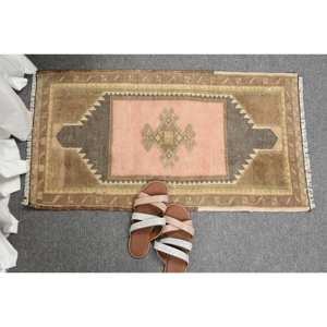 Tapis turc de grande surface classique rose marron 1.5x2.9ft laine à motif abstrait avec support en latex pour salon adolescent - Product Image 4