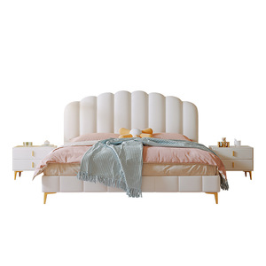 Lit double enfant en forme de lapin mignon, en similicuir écologique, avec rangement, en bois massif rembourré, vente en gros, direct usine, OEM - Product Image 1
