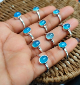 La mayoría de las tendencias, venta al por mayor, anillos de moda, piedra de Calcedonia Natural, chapado en plata esterlina, joyería de latón impermeable para fines de regalo - Product Image 3