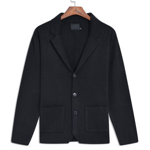 Venta al por mayor sólido negro liso cárdigan suéter 100% algodón personalizable invierno traje antiarrugas transpirable propiedades frontal - Product Image 1