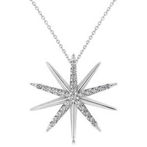<b>Diamond</b> Starburst <b>Pendant</b> Necklace 14K White Gold with 0.13ct <b>Diamonds</b> Luxurious <b>Pendants</b> & <b>Charms</b> - Product Image 1
