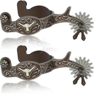 Espuelas Antiguas para Montar a Caballo, Grabadas a Mano, de Acero Inoxidable con Detalles en Latón, 75-78mm, Ajustables, con Hebilla de Cobre Segura HASHIR - Product Image 1