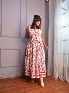 100% vestido Floral estampado de bloque indio de algodón puro para mujer ropa de playa de verano vestidos casuales para luna de miel nupcial - Product Image 2