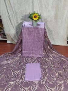 Robe en tissu Fransawi Dirac à perles avec un motif floral feuillu scintillant argenté, en mousseline légère pour mariage et occasions spéciales - Product Image 3