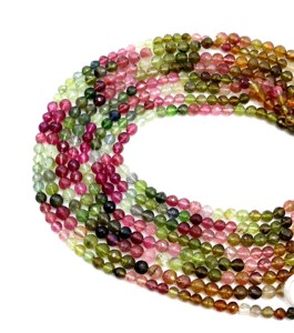 Cuentas de piedras preciosas de turmalina multicolor Natural de 10 pulgadas de alta calidad, cuentas de piedra en forma redonda facetada multiturmalina - Product Image 1