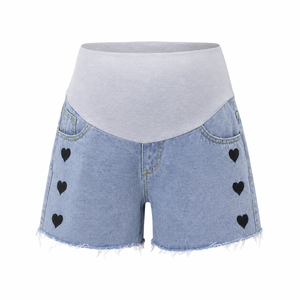 Shorts amples d'été pour femmes enceintes, vêtements d'extérieur, shorts <span class=keywords><strong>en</strong></span> <span class=keywords><strong>jean</strong></span> décontractés avec motif cœur pour vêtements de grossesse - Product Image 2