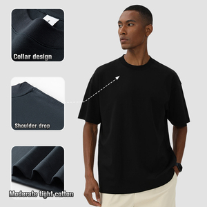 Suministro de fábrica de algodón O cuello camisetas para hombres Drop Shoulder Plain Casual Wear camisetas simples - Product Image 5