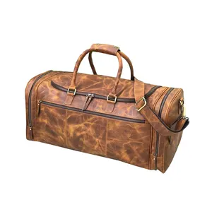 Dual Color Shade 100% Genuine Leather Duffle And Travel Bags With Multiple Compartments For Other Accessories