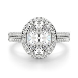Anillo de compromiso de Halo oculto de diamante de corte ovalado para mujer - Product Image 3