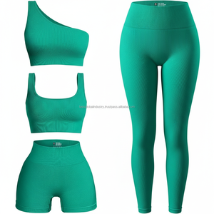 Conjunto Deportivo de 5 Piezas para Mujer, Sin Costuras, Acanalado, con Logotipo Personalizado, Ropa Deportiva de Yoga con un Solo Hombro Descubierto, Venta al Por Mayor - Product Image 5