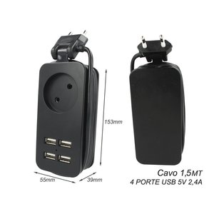 Ciabatta caricabatteria USB 4 porte 5V 2.4A ricarica rapida 1 Slot 2P 10A cavo 1.5 metro nero-materiali - Product Image 3