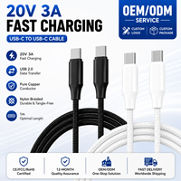 Cable USB Tipo-C de Nailon de 1m, 20V 3A, Carga Rápida, Conductor de Cobre Puro, Transferencia de Datos USB 2.0, PVC, Certificado CE/FCC/RoHS, 12 Meses de Garantía