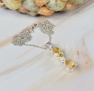 Cut Yellow <b>Citrine</b> 925 Sterling Silver Gemstone Chain <b>Pendant</b> W/ or W/o Chain Handmade Jewelry Gift for Girls 2 Stone <b>Pendant</b> - Product Image 2